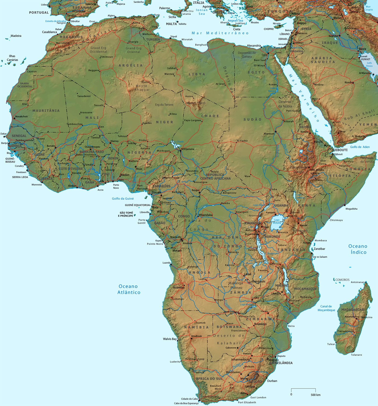 Mapa Físico da Africa