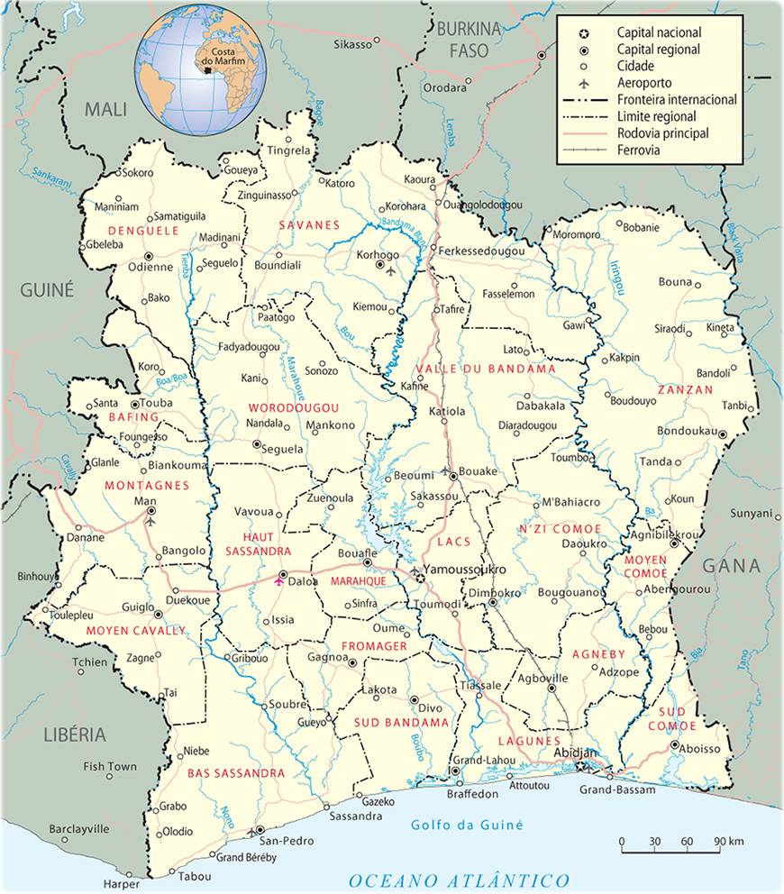Mapa Costa do Marfim