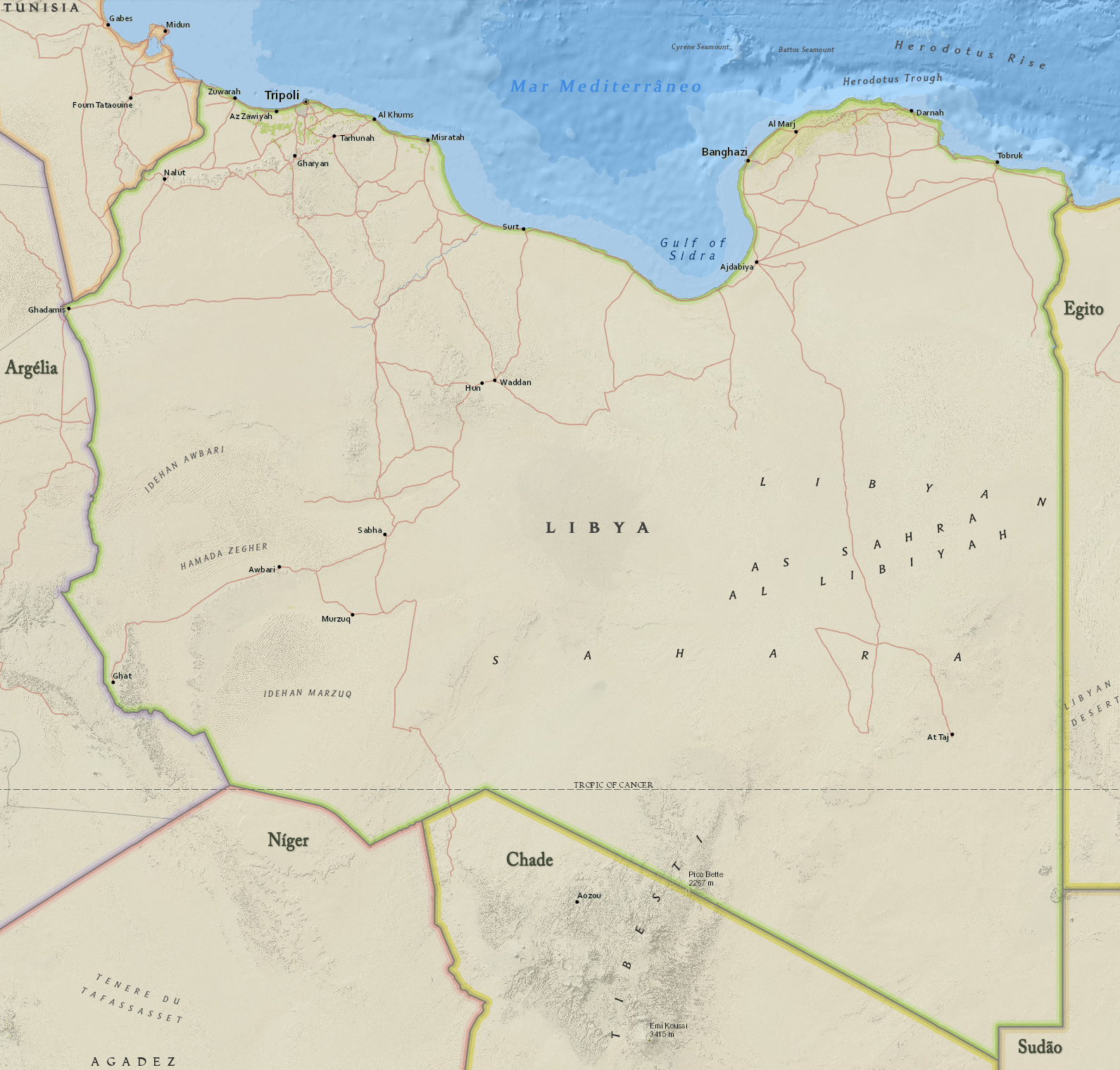 Mapa fisico Libia